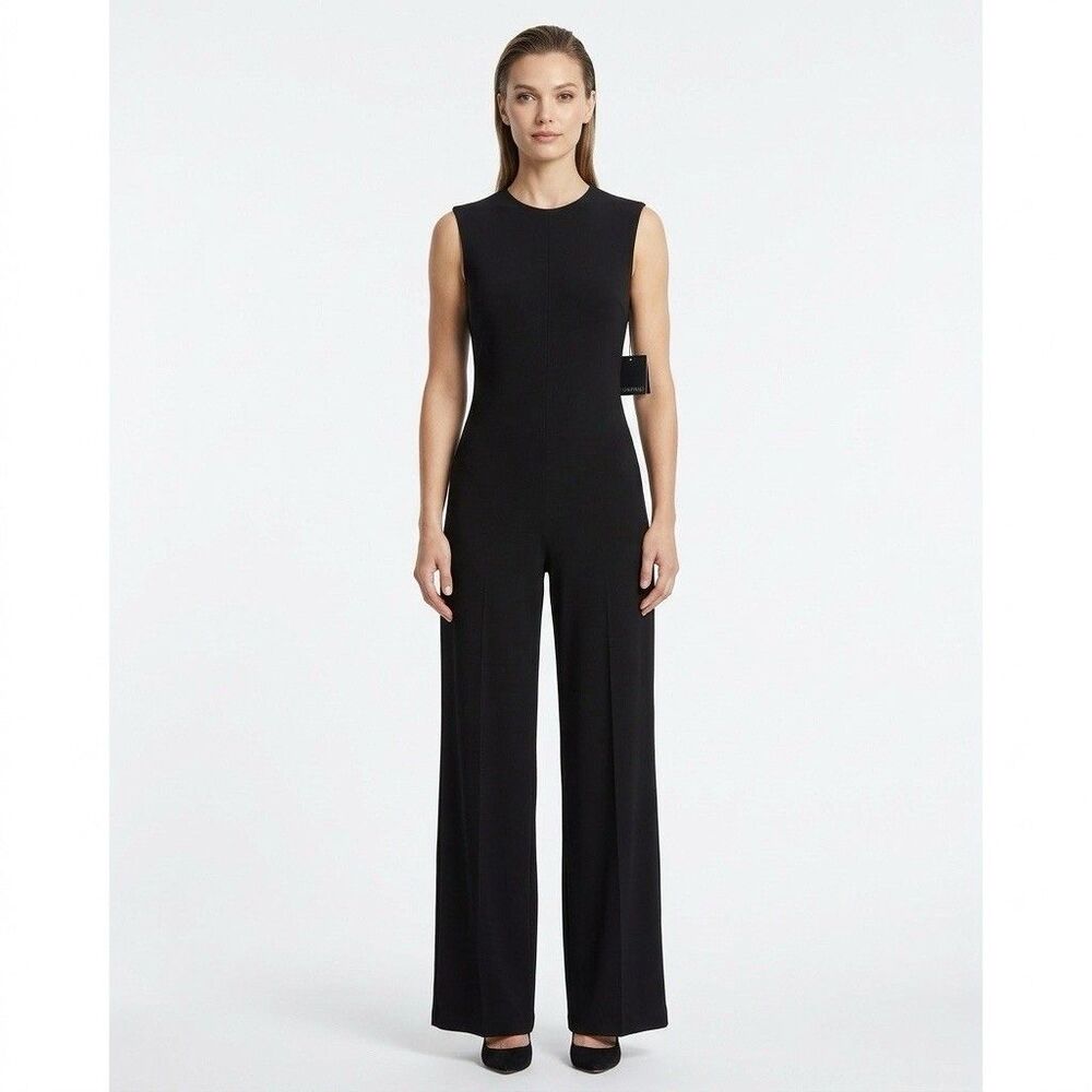 Norma Kamali Jumpsuit XL NWT Black Wide Leg Stretch Jersey Retail $195 Luxe Boho